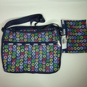 LeSportSac "Go Go Navy" Deluxe Everyday Bag Messenger/Crossbody Bag + pouch NWT